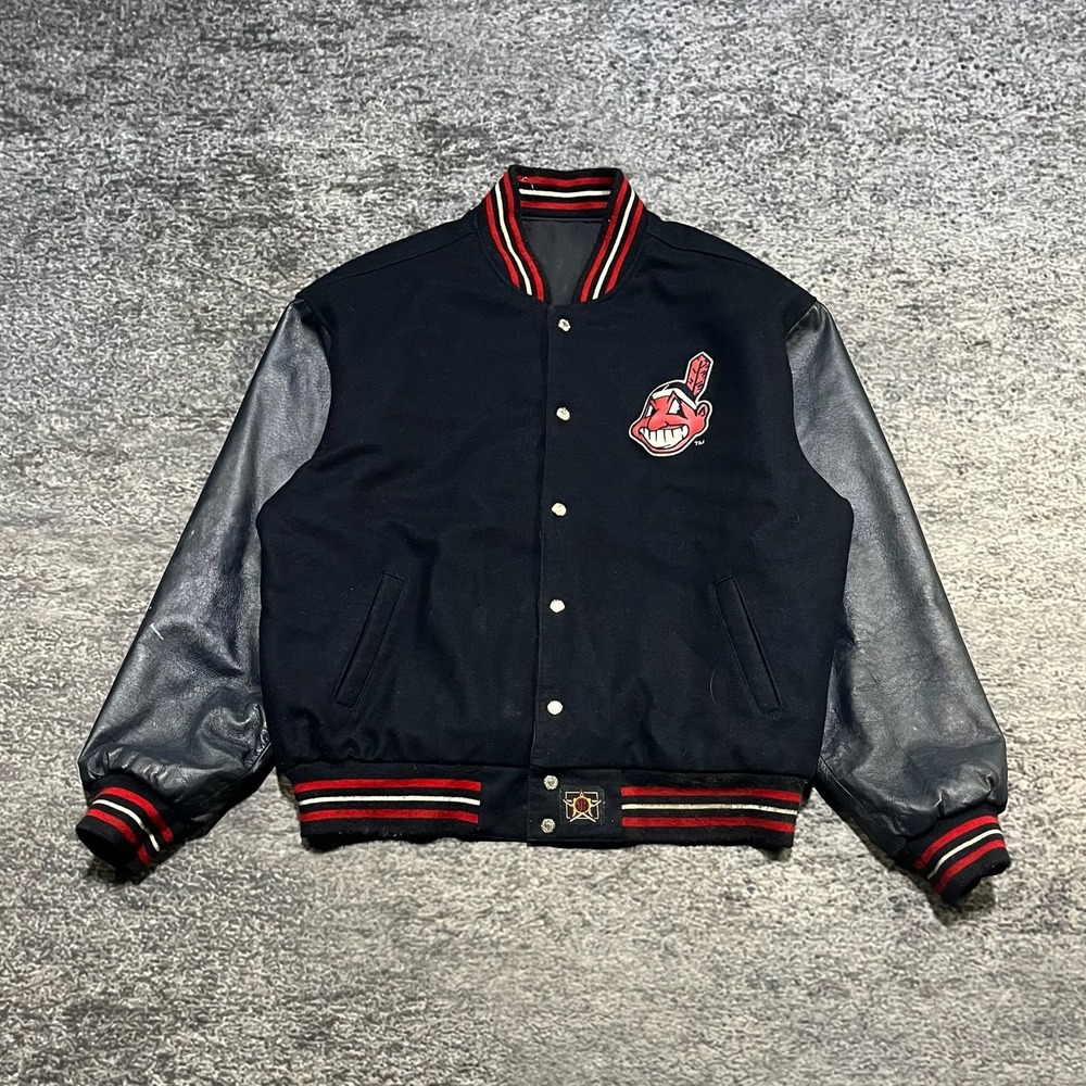 Vintage Cleveland Indians Jeff‎ Hamilton Varsity Jacket Mens XL Chief Wahoo 90s